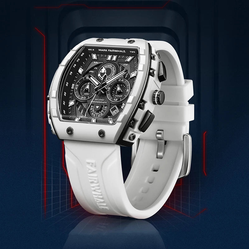 Men's Mark Fairwhale Premium Chronograph Watch - Bold Tonneau Design with Luminous Dial