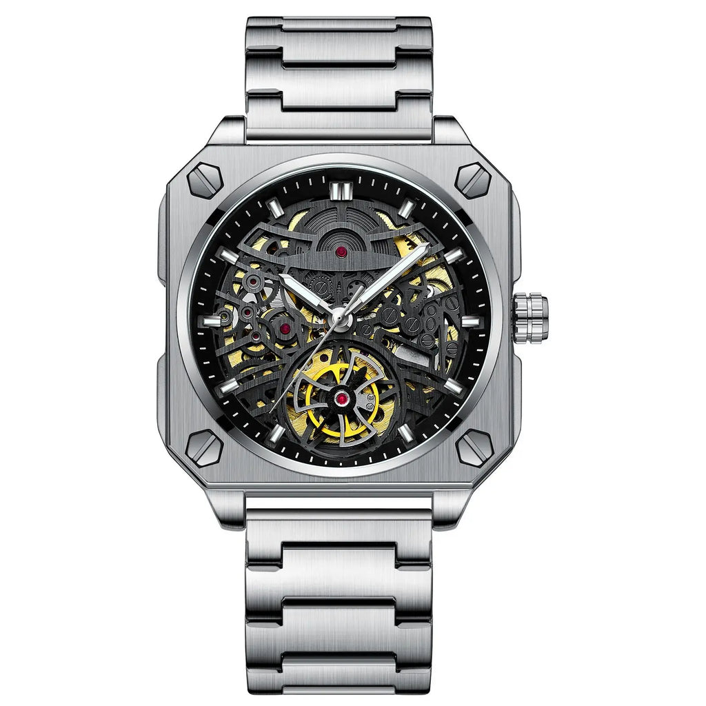 Precision You Can See – Automatic Skeleton Watch with Sleek Stainless Steel Finish