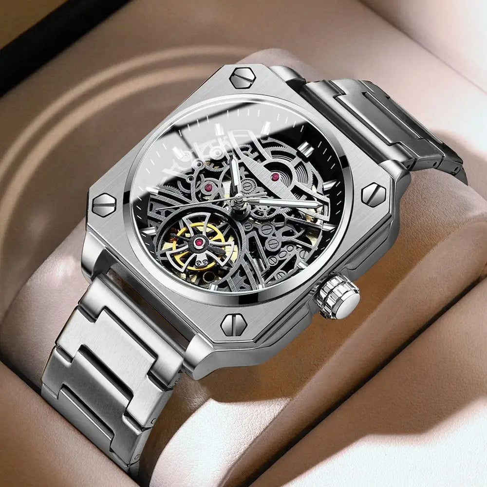 Precision You Can See – Automatic Skeleton Watch with Sleek Stainless Steel Finish